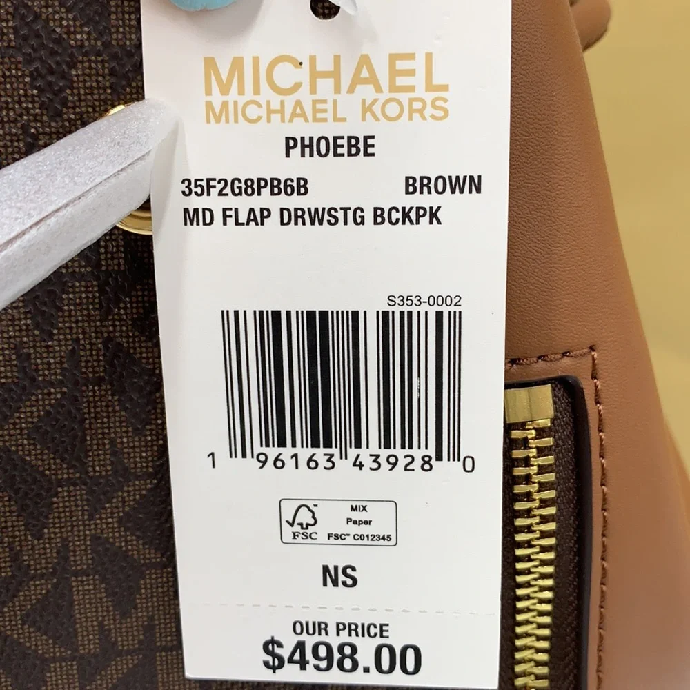 MICHAEL KORS PHOEBE MEDIUM DRAWSTRING BACKPACK BROWN SIGNATURE COLOR